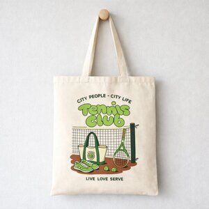 15in x 16in Tennis Club Cotton Tote Bag